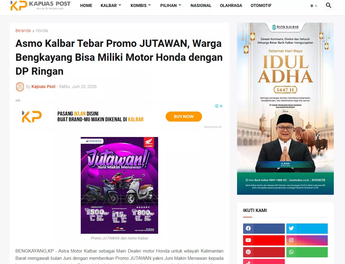 Asmo Kalbar Tebar Promo JUTAWAN, Warga Bengkayang Bisa Miliki Motor Honda dengan DP Ringan