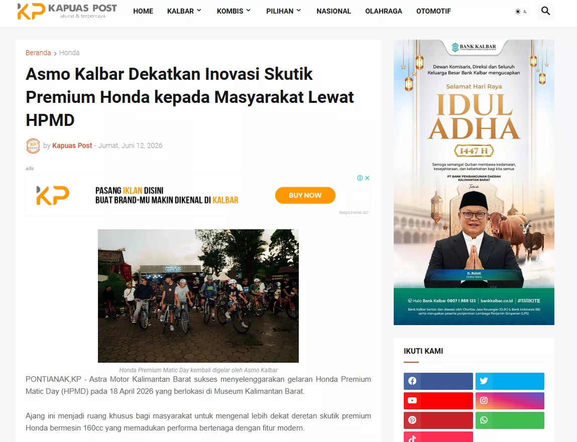 Asmo Kalbar Dekatkan Inovasi Skutik Premium Honda kepada Masyarakat Lewat HPMD