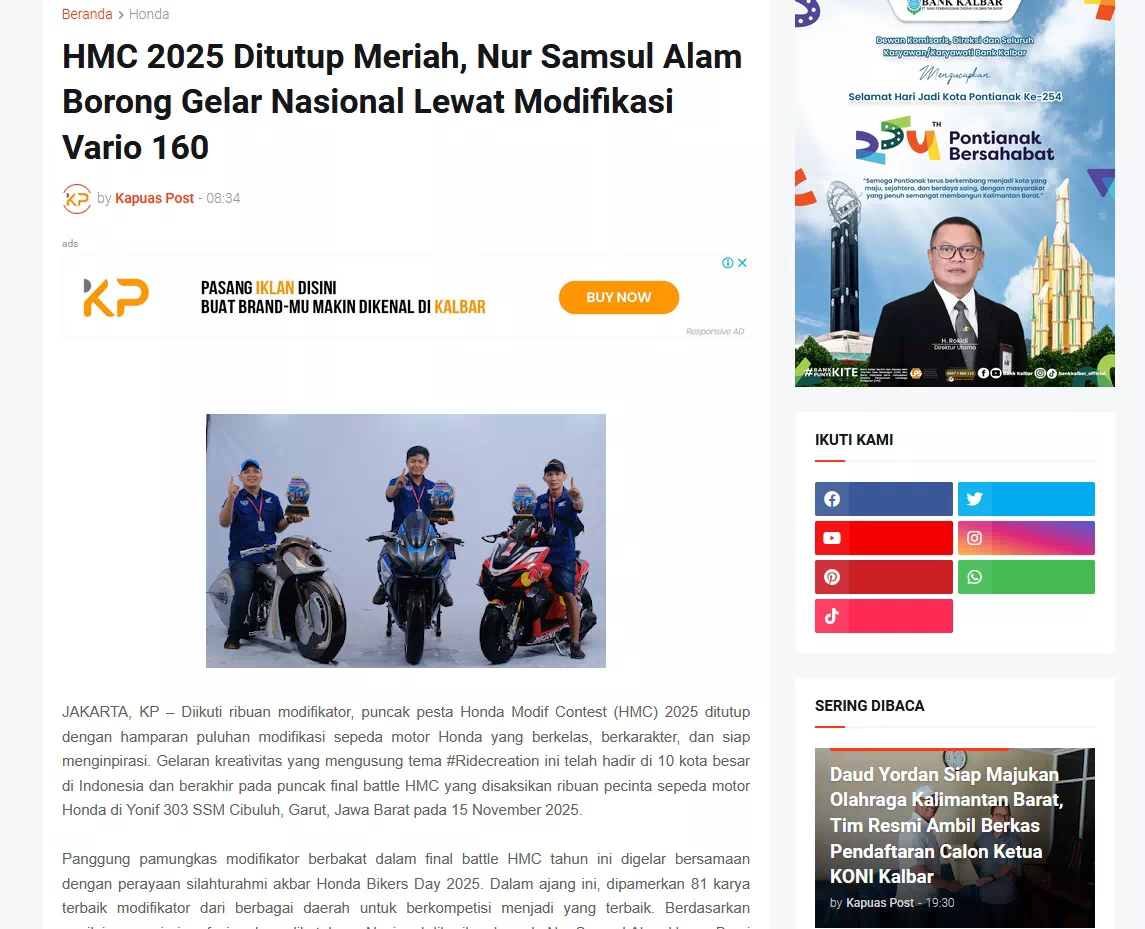 HMC 2025 Ditutup Meriah, Nur Samsul Alam Borong Gelar Nasional Lewat Modifikasi Vario 160