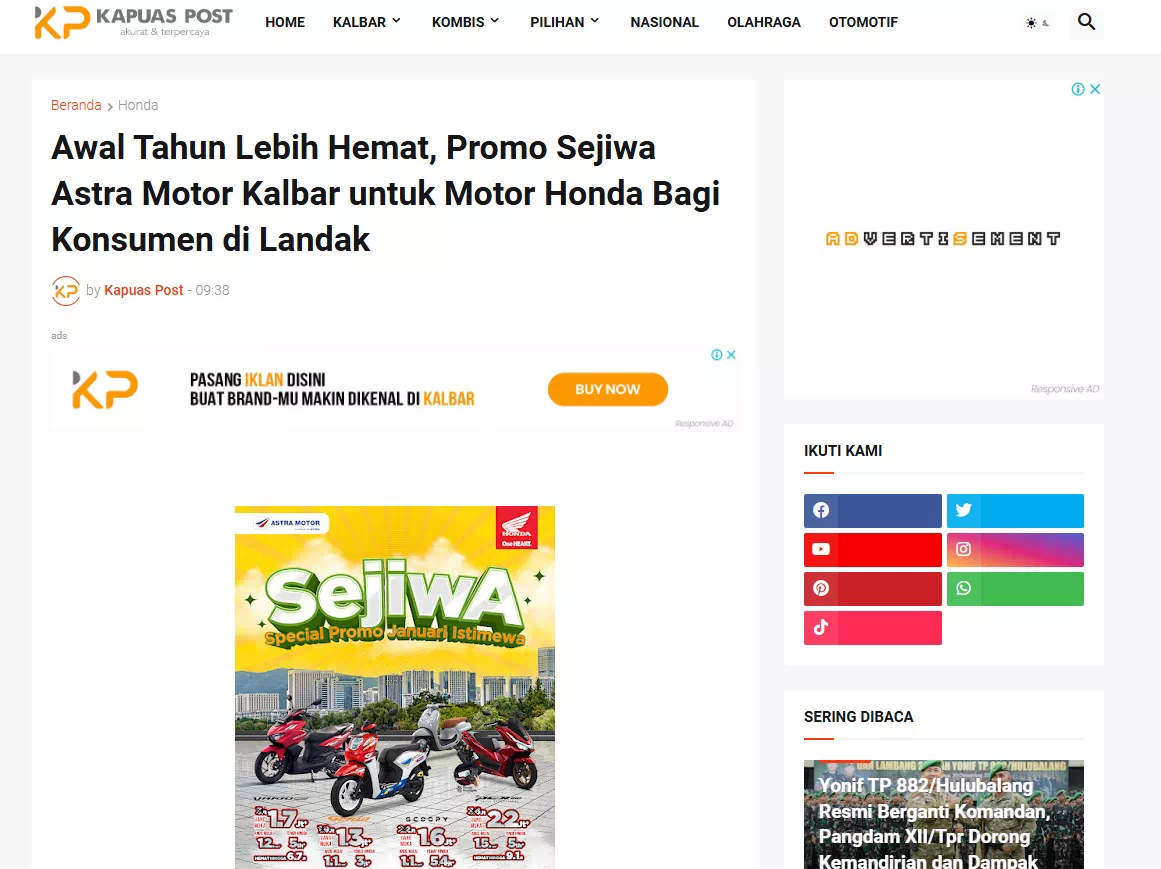 Awal Tahun Lebih Hemat, Promo Sejiwa Astra Motor Kalbar untuk Motor Honda Bagi Konsumen di Landak
