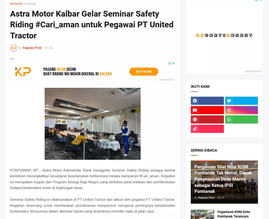 Astra Motor Kalbar Gelar Seminar Safety Riding #Cari_aman untuk Pegawai PT United Tractor