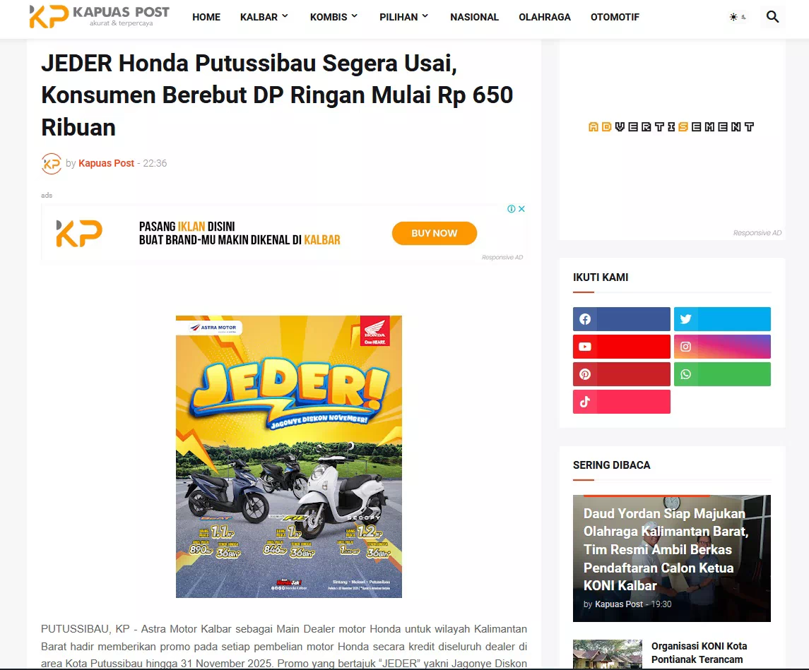 JEDER Honda Putussibau Segera Usai, Konsumen Berebut DP Ringan Mulai Rp 650 Ribuan