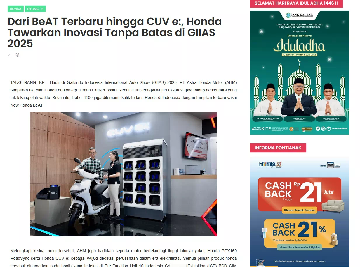 Dari BeAT Terbaru hingga CUV e:, Honda Tawarkan Inovasi Tanpa Batas di GIIAS 2025