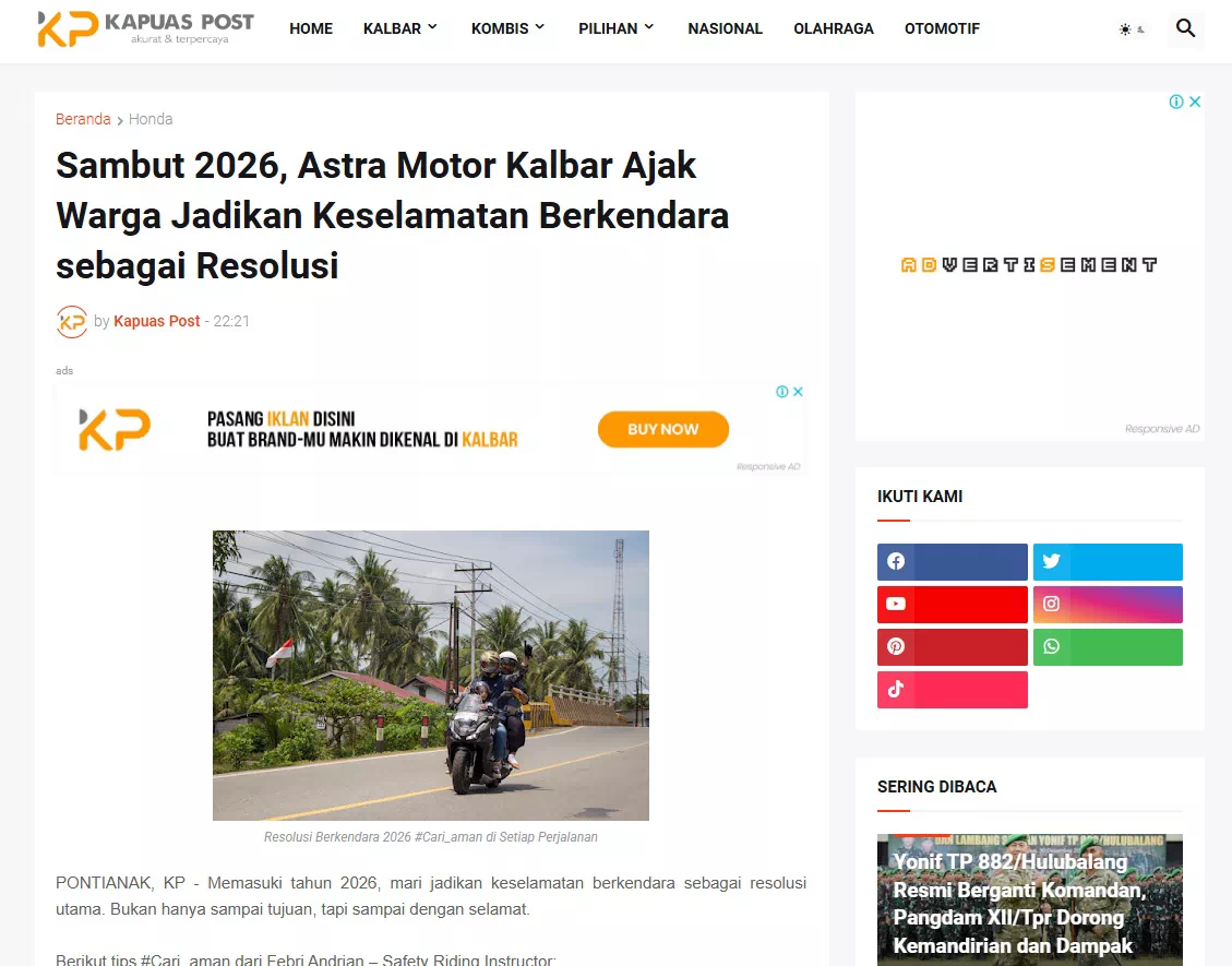 Sambut 2026, Astra Motor Kalbar Ajak Warga Jadikan Keselamatan Berkendara sebagai Resolusi