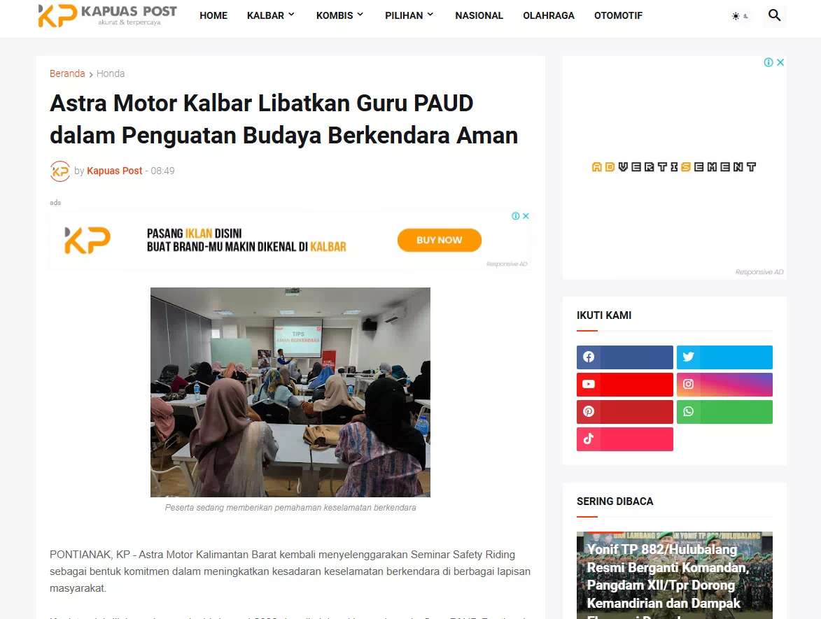 Astra Motor Kalbar Libatkan Guru PAUD dalam Penguatan Budaya Berkendara Aman
