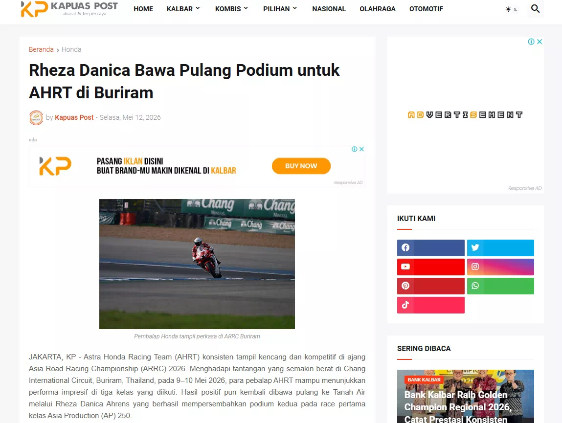 Rheza Danica Bawa Pulang Podium untuk AHRT di Buriram