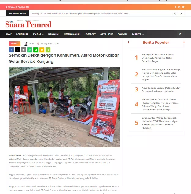 Semakin Dekat dengan Konsumen, Astra Motor Kalbar Gelar Service Kunjung