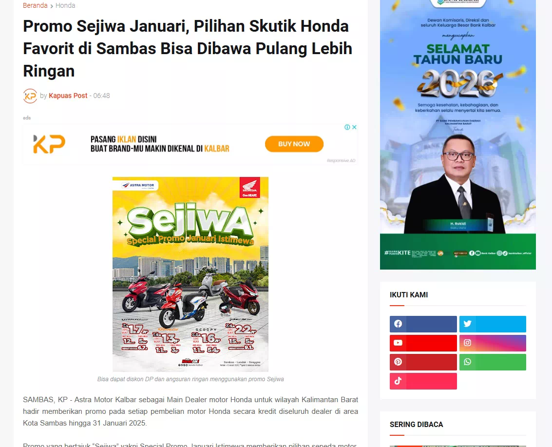 Promo Sejiwa Januari, Pilihan Skutik Honda Favorit di Sambas Bisa Dibawa Pulang Lebih Ringan