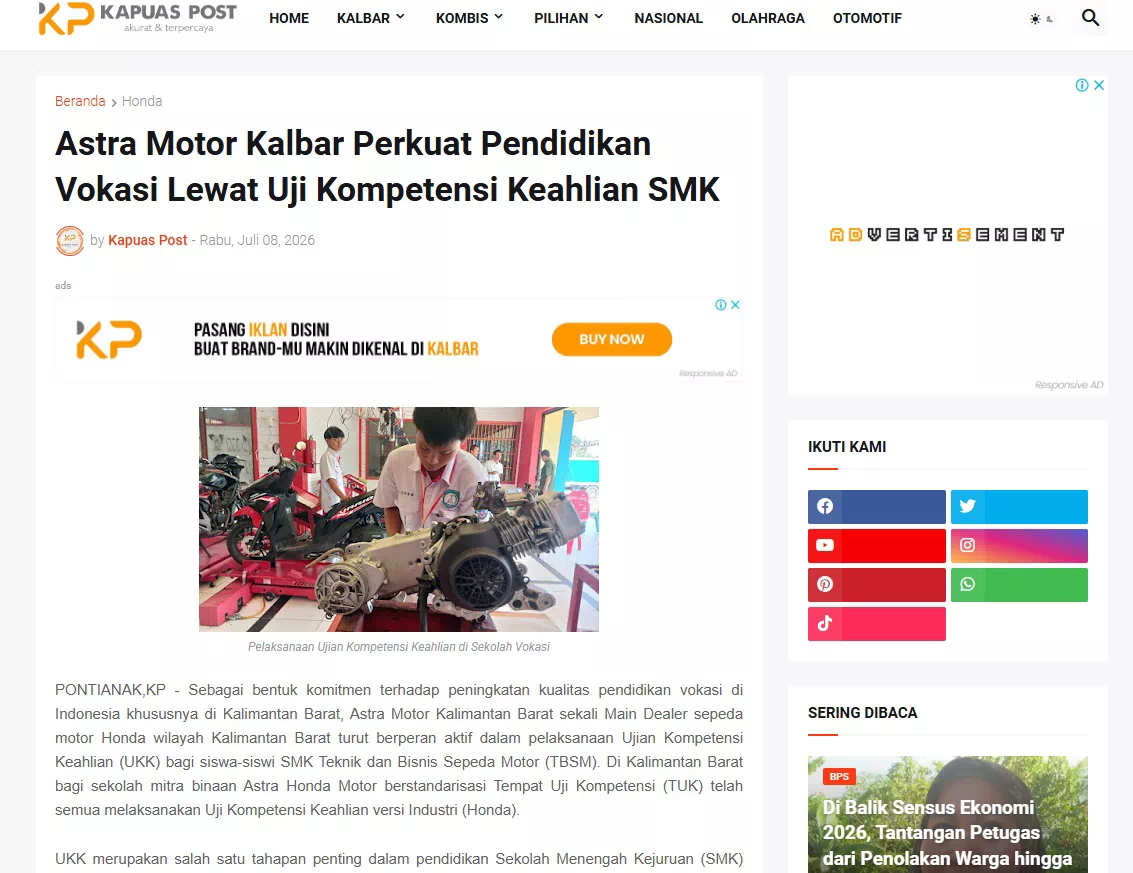 Astra Motor Kalbar Perkuat Pendidikan Vokasi Lewat Uji Kompetensi Keahlian SMK