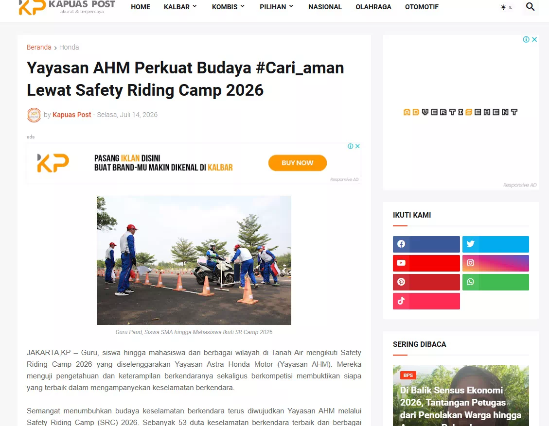 Yayasan AHM Perkuat Budaya #Cari_aman Lewat Safety Riding Camp 2026