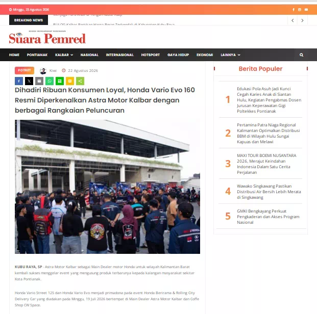 Dihadiri Ribuan Konsumen Loyal, Honda Vario Evo 160 Resmi Diperkenalkan Astra Motor Kalbar dengan berbagai Rangkaian Peluncuran