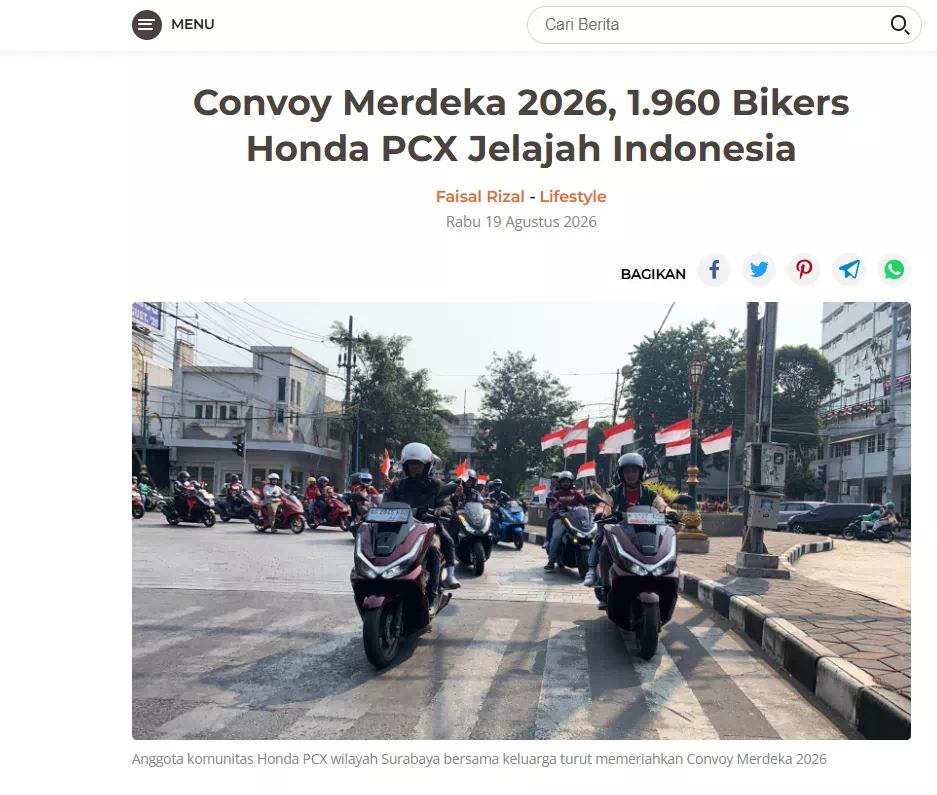 Convoy Merdeka 2026, 1.960 Bikers Honda PCX Jelajah Indonesia