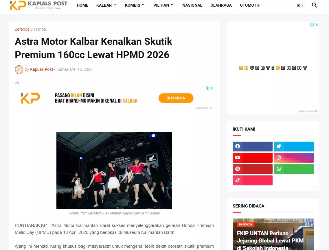 Astra Motor Kalbar Kenalkan Skutik Premium 160cc Lewat HPMD 2026