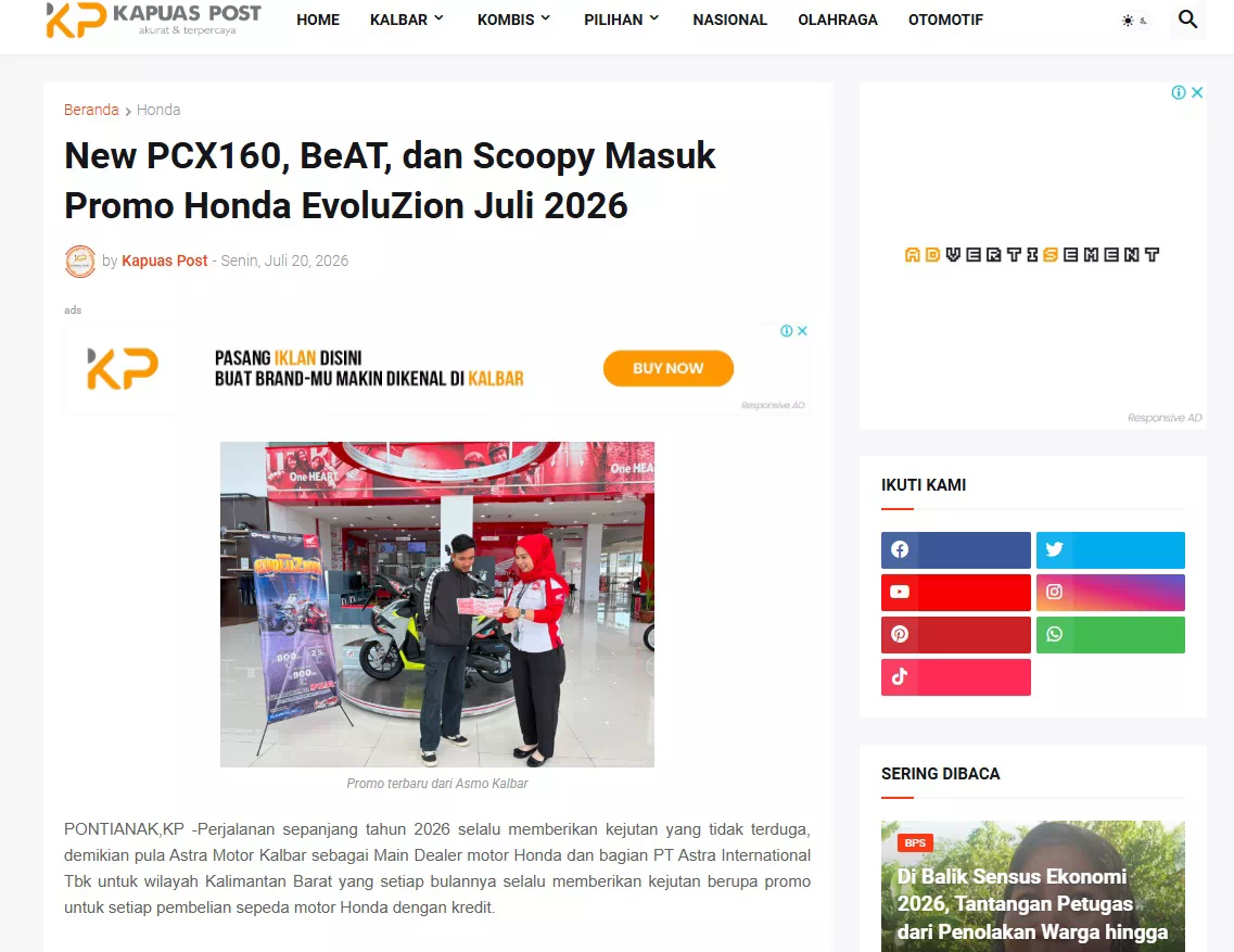 New PCX160, BeAT, dan Scoopy Masuk Promo Honda EvoluZion Juli 2026