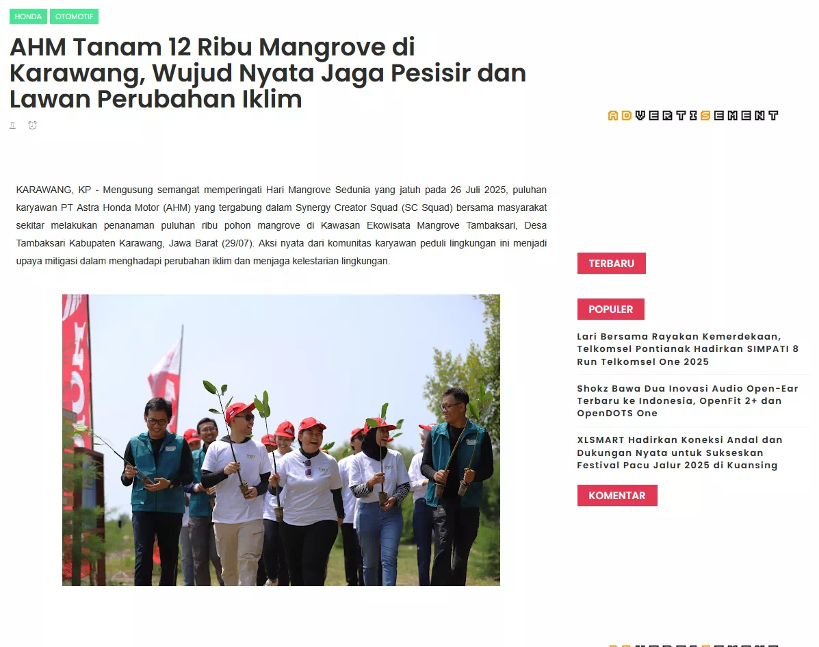 AHM Tanam 12 Ribu Mangrove di Karawang, Wujud Nyata Jaga Pesisir dan Lawan Perubahan Iklim