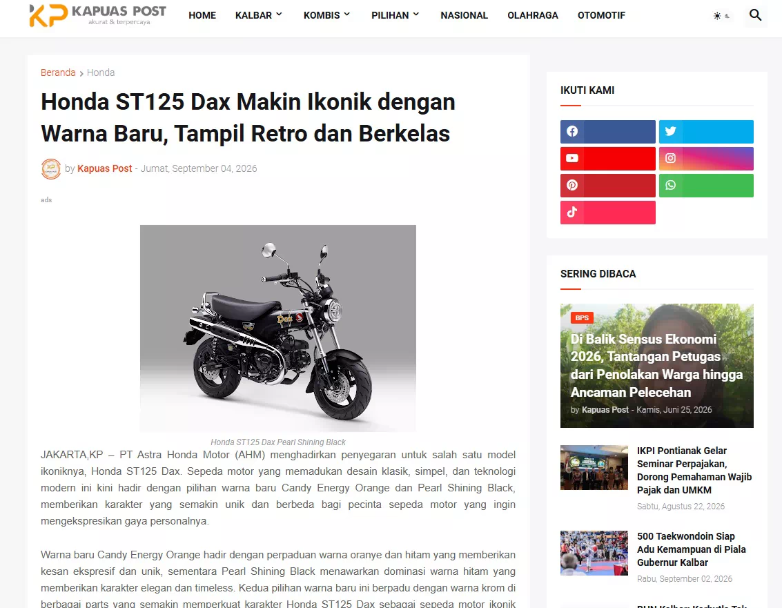 Honda ST125 Dax Makin Ikonik dengan Warna Baru, Tampil Retro dan Berkelas
