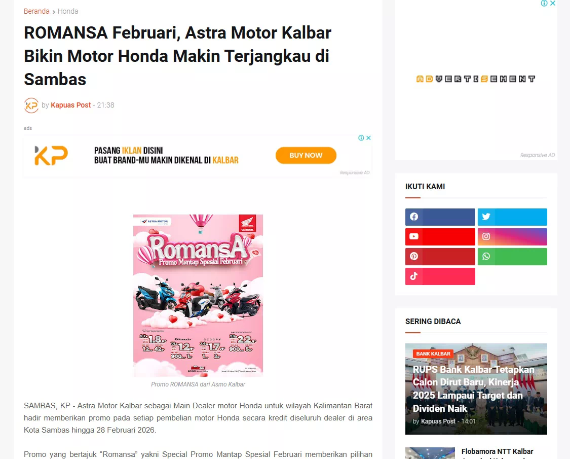 ROMANSA Februari, Astra Motor Kalbar Bikin Motor Honda Makin Terjangkau di Sambas