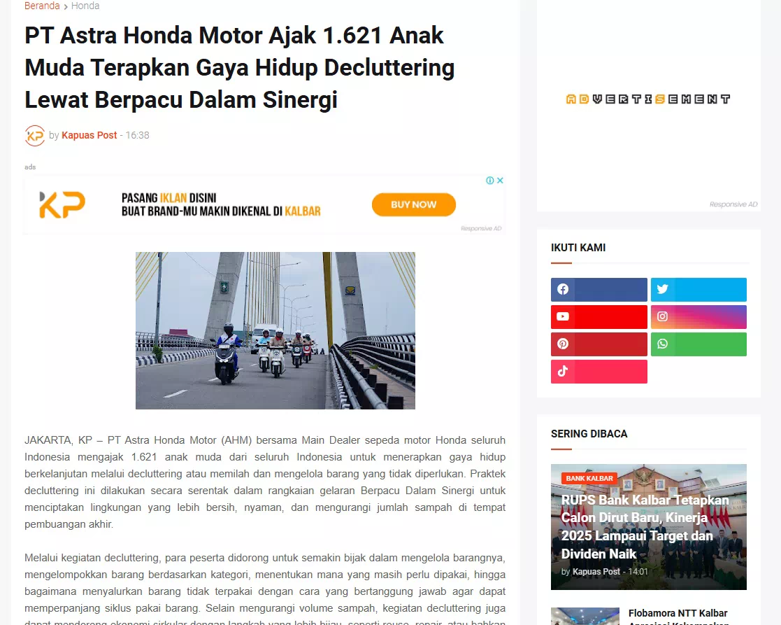 PT Astra Honda Motor Ajak 1.621 Anak Muda Terapkan Gaya Hidup Decluttering Lewat Berpacu Dalam Sinergi