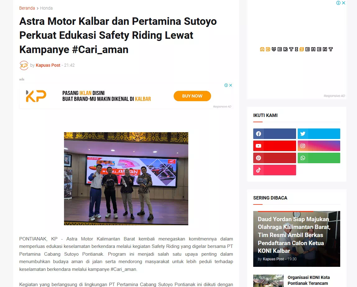 Astra Motor Kalbar dan Pertamina Sutoyo Perkuat Edukasi Safety Riding Lewat Kampanye #Cari_aman