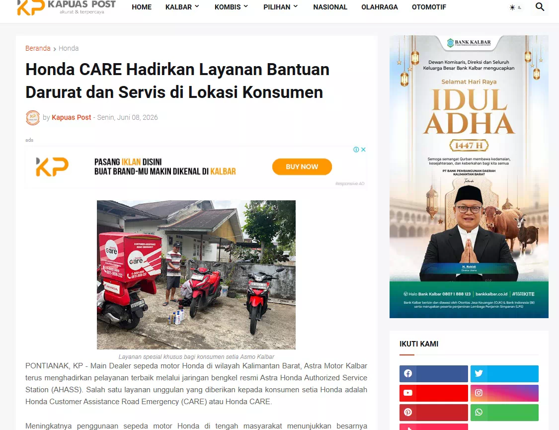 Honda CARE Hadirkan Layanan Bantuan Darurat dan Servis di Lokasi Konsumen