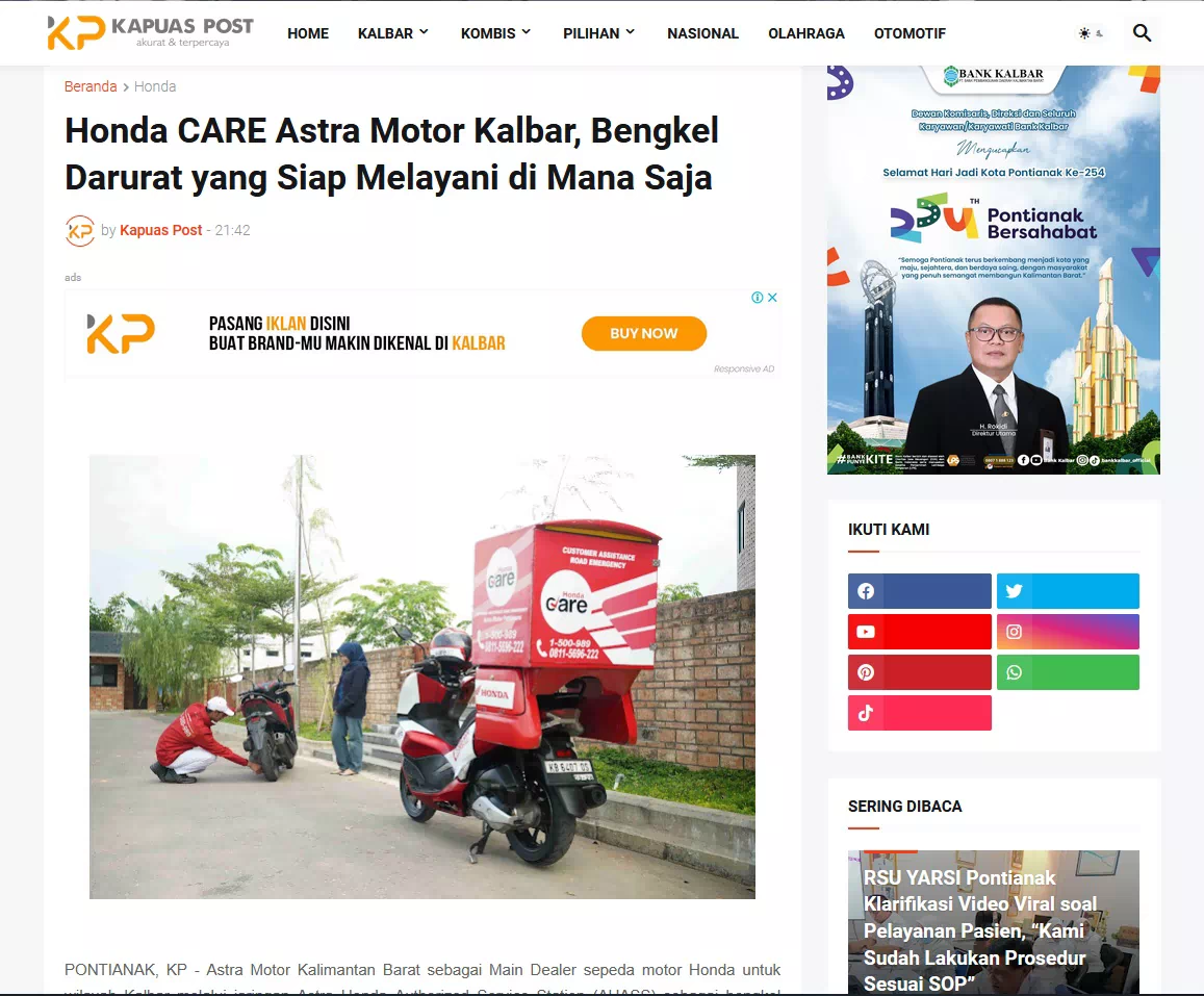 Honda CARE Astra Motor Kalbar, Bengkel Darurat yang Siap Melayani di Mana Saja
