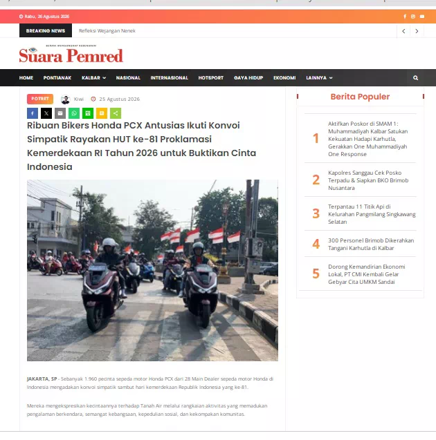 Ribuan Bikers Honda PCX Antusias Ikuti Konvoi Simpatik Rayakan HUT ke-81 Proklamasi Kemerdekaan RI Tahun 2026 untuk Buktikan Cinta Indonesia