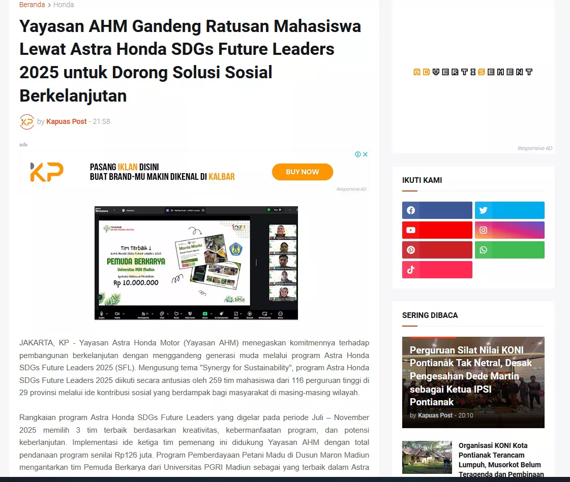 Yayasan AHM Gandeng Ratusan Mahasiswa Lewat Astra Honda SDGs Future Leaders 2025 untuk Dorong Solusi Sosial Berkelanjutan