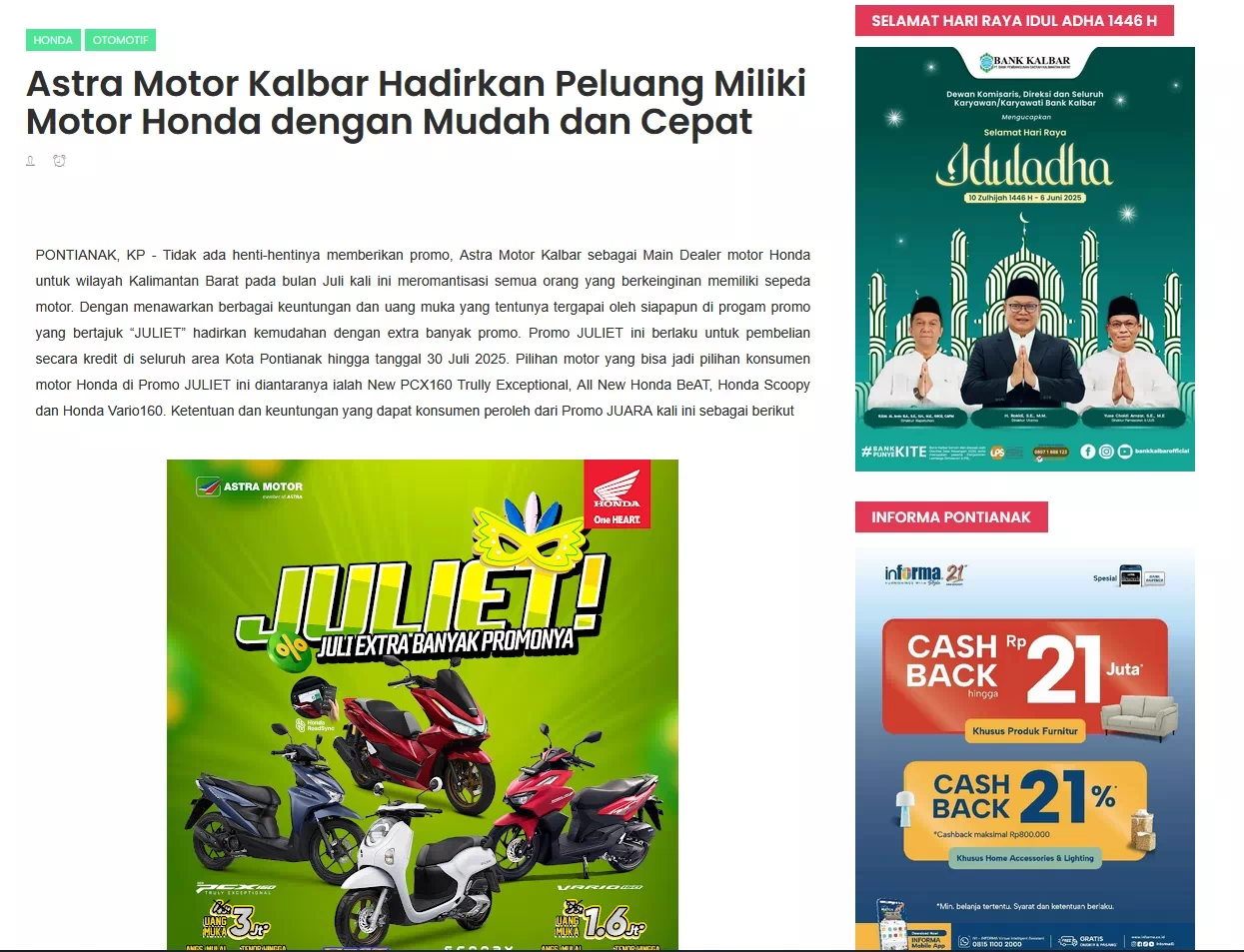 Astra Motor Kalbar Hadirkan Peluang Miliki Motor Honda dengan Mudah dan Cepat