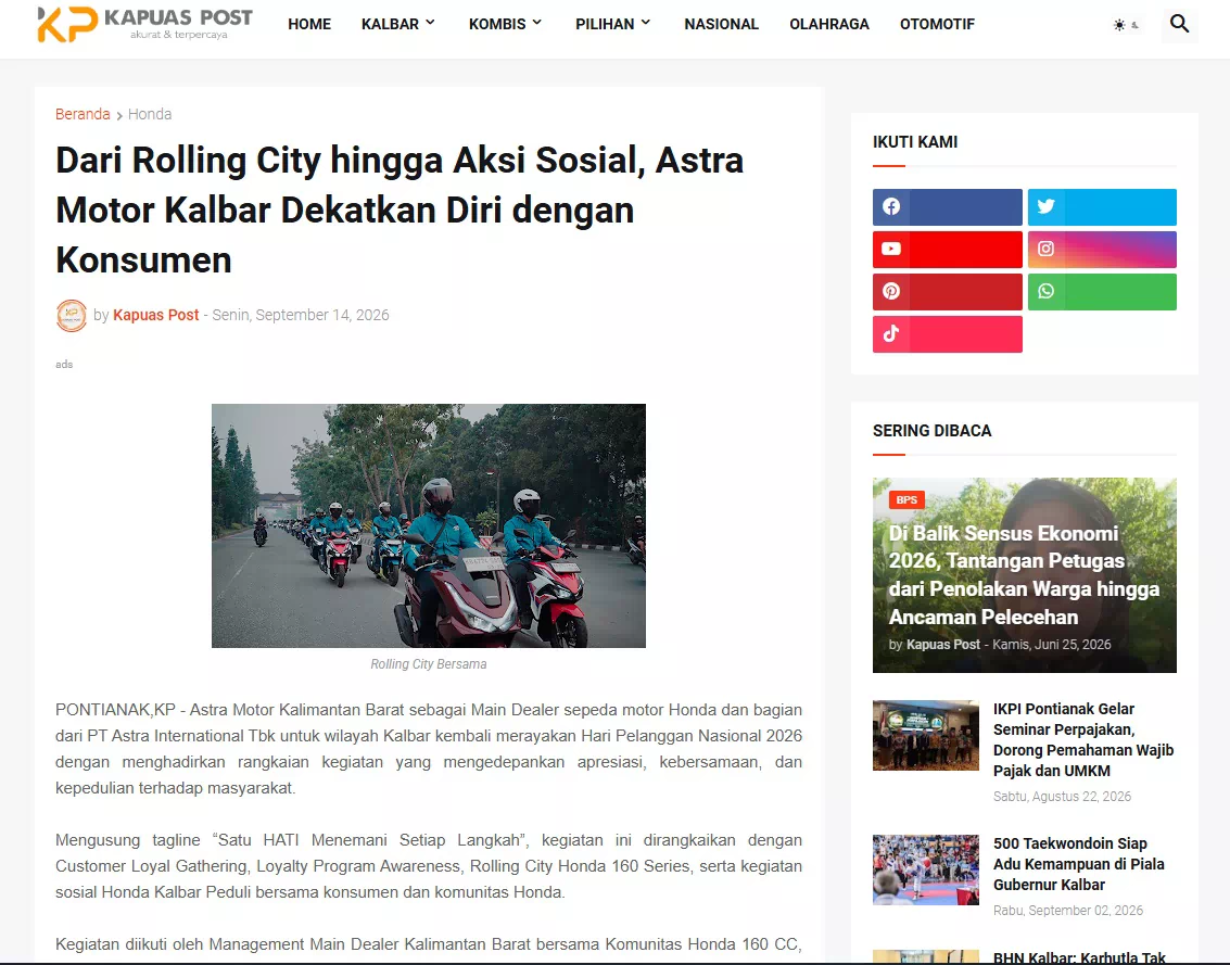 Dari Rolling City hingga Aksi Sosial, Astra Motor Kalbar Dekatkan Diri dengan Konsumen