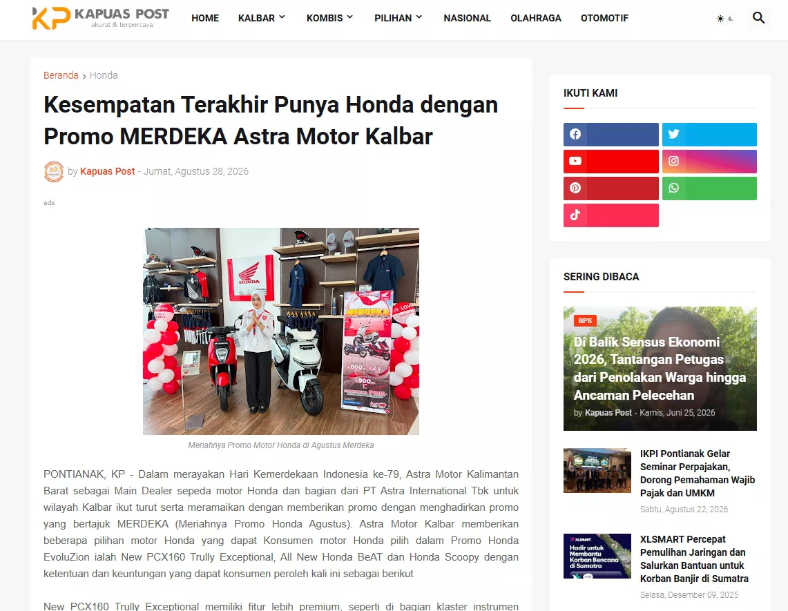 Kesempatan Terakhir Punya Honda dengan Promo MERDEKA Astra Motor Kalbar