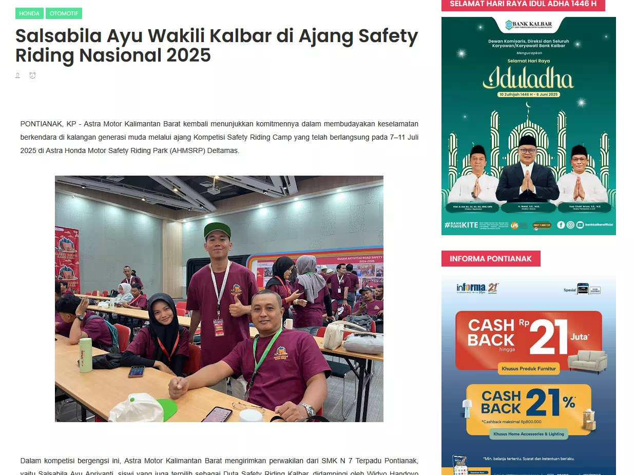 Salsabila Ayu Wakili Kalbar di Ajang Safety Riding Nasional 2025
