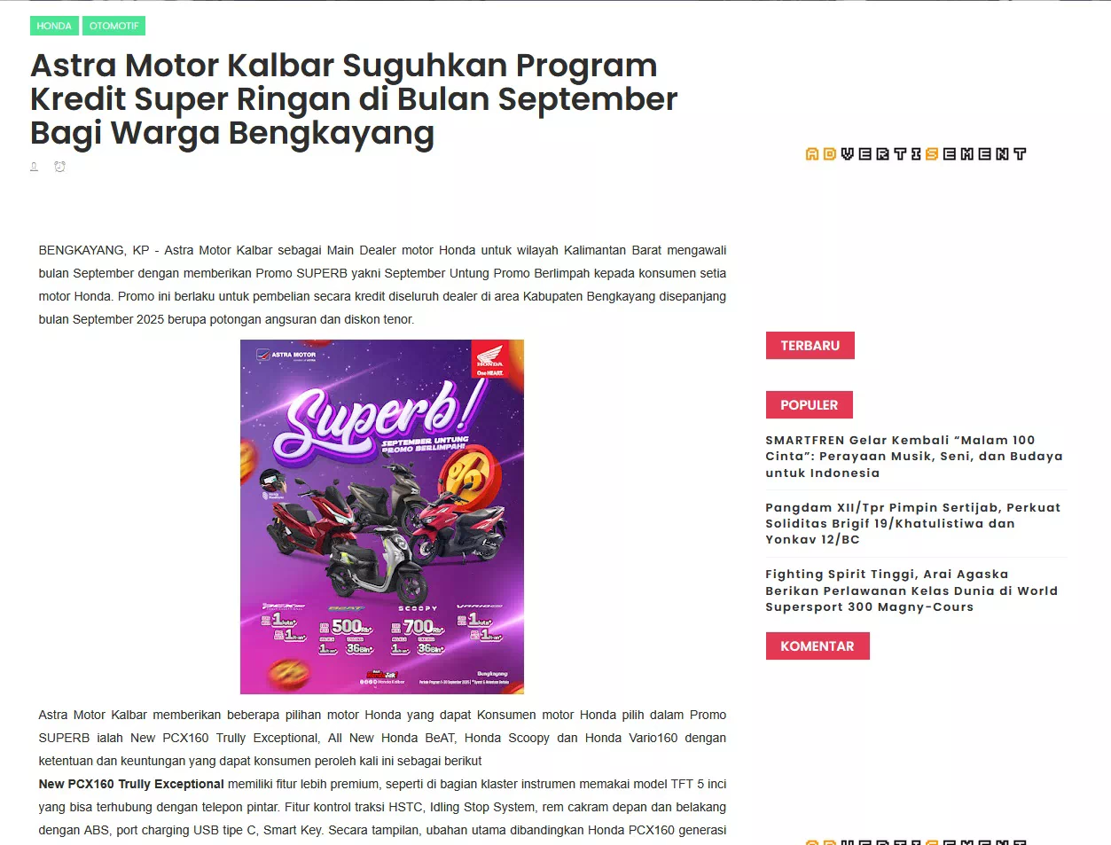 Astra Motor Kalbar Suguhkan Program Kredit Super Ringan di Bulan September Bagi Warga Bengkayang