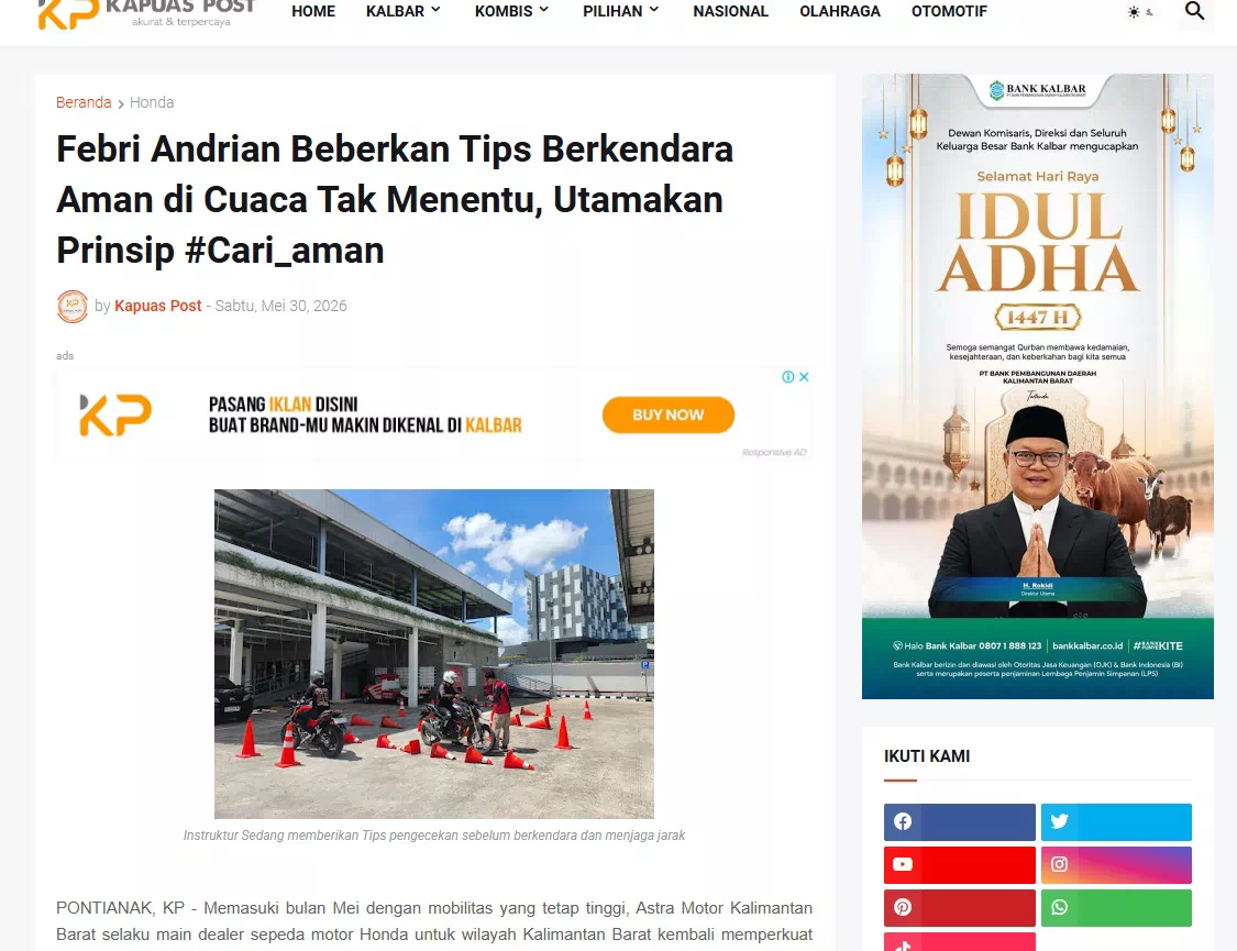 Febri Andrian Beberkan Tips Berkendara Aman di Cuaca Tak Menentu, Utamakan Prinsip #Cari_aman