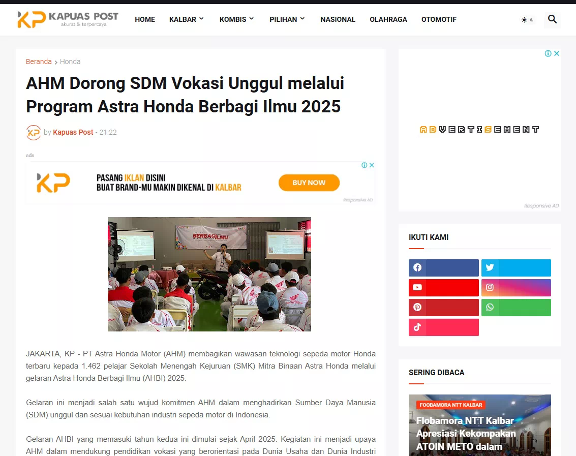 AHM Dorong SDM Vokasi Unggul melalui Program Astra Honda Berbagi Ilmu 2025