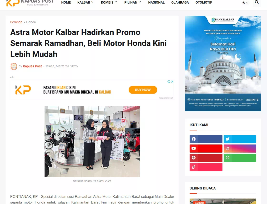 Astra Motor Kalbar Hadirkan Promo Semarak Ramadhan, Beli Motor Honda Kini Lebih Mudah