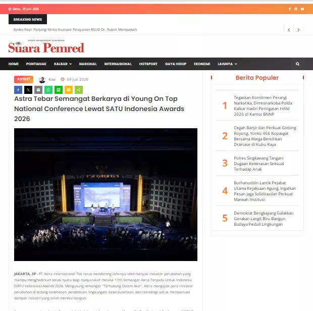 Astra Tebar Semangat Berkarya di Young On Top National Conference Lewat SATU Indonesia Awards 2026