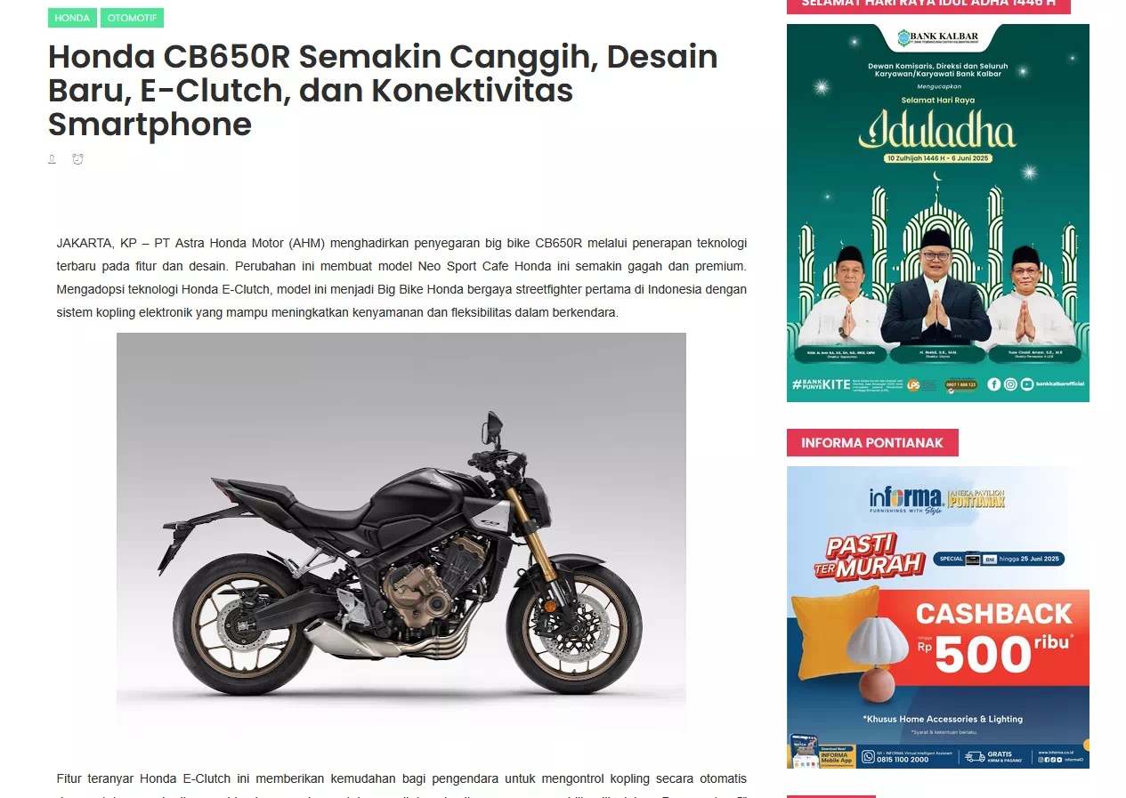 Honda CB650R Semakin Canggih, Desain Baru, E-Clutch, dan Konektivitas Smartphone