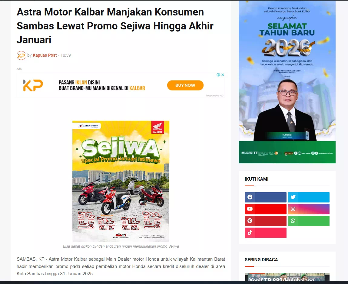 Astra Motor Kalbar Manjakan Konsumen Sambas Lewat Promo Sejiwa Hingga Akhir Januari