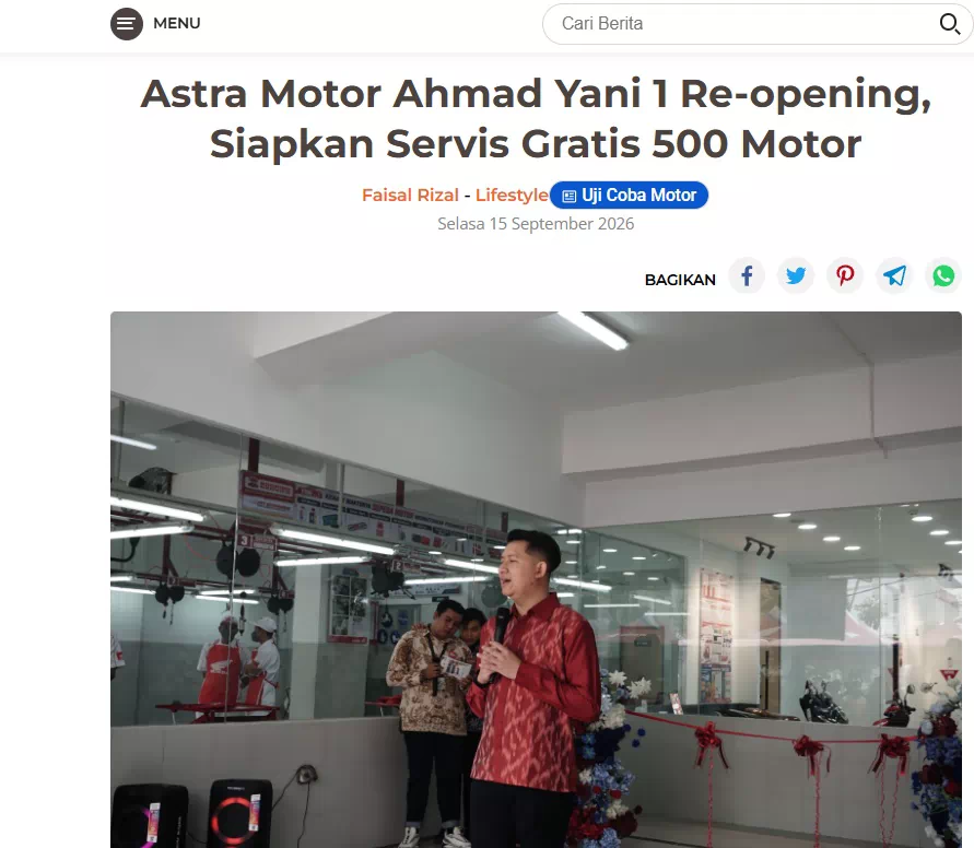 Astra Motor Ahmad Yani 1 Re-opening, Siapkan Servis Gratis 500 Motor