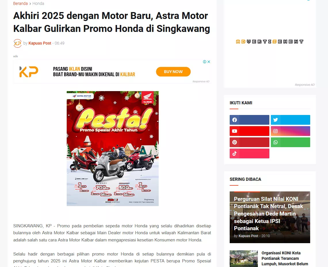 Akhiri 2025 dengan Motor Baru, Astra Motor Kalbar Gulirkan Promo Honda di Singkawang