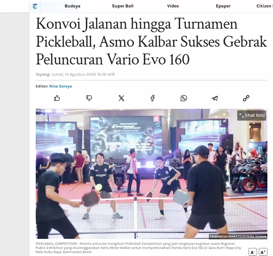 Konvoi Jalanan hingga Turnamen Pickleball, Asmo Kalbar Sukses Gebrak Peluncuran Vario Evo 160