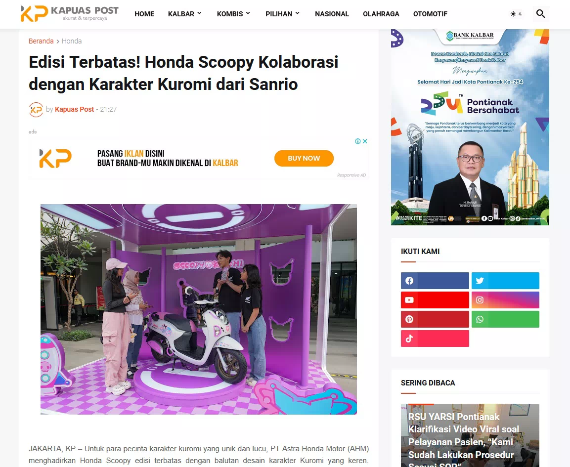 Edisi Terbatas! Honda Scoopy Kolaborasi dengan Karakter Kuromi dari Sanrio
