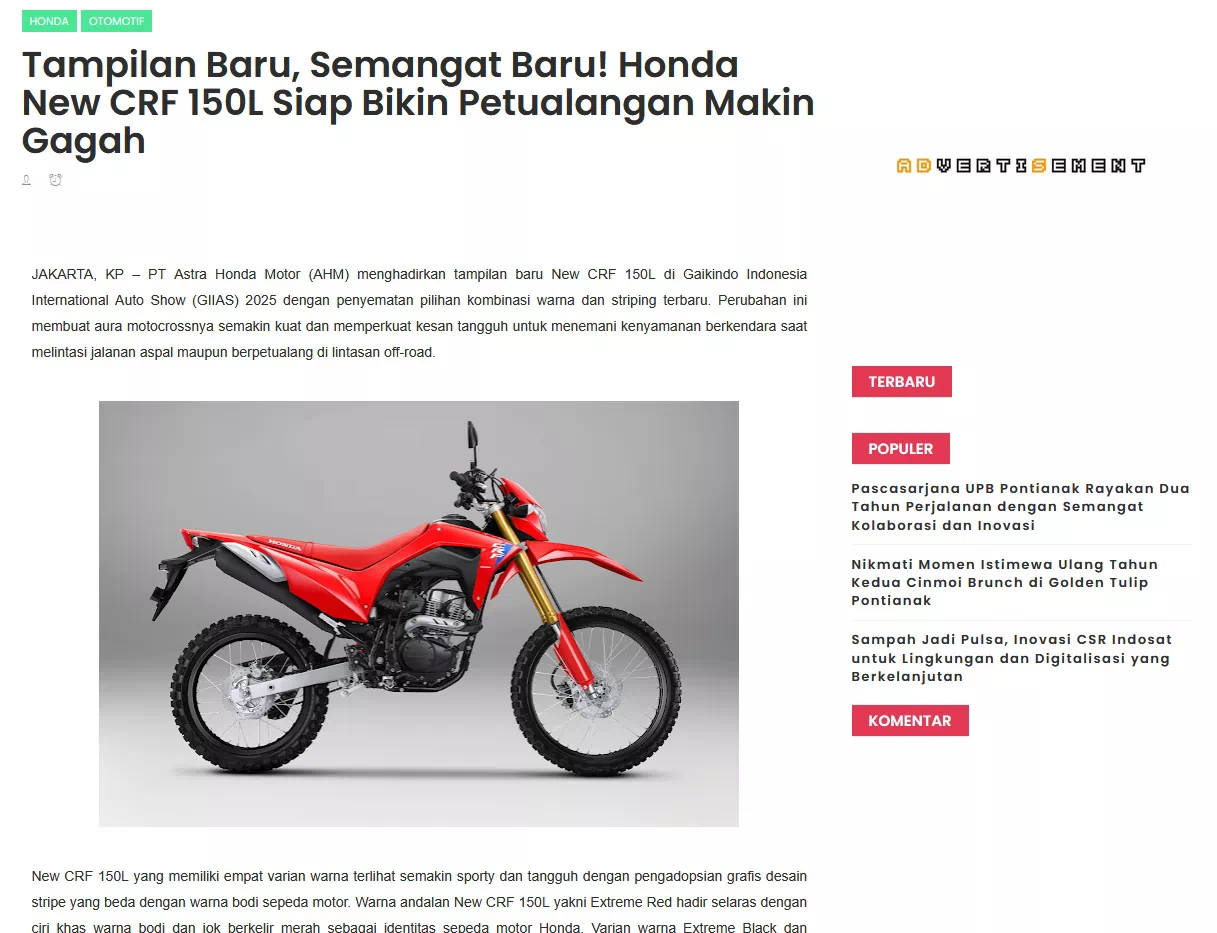 Tampilan Baru, Semangat Baru! Honda New CRF 150L Siap Bikin Petualangan Makin Gagah