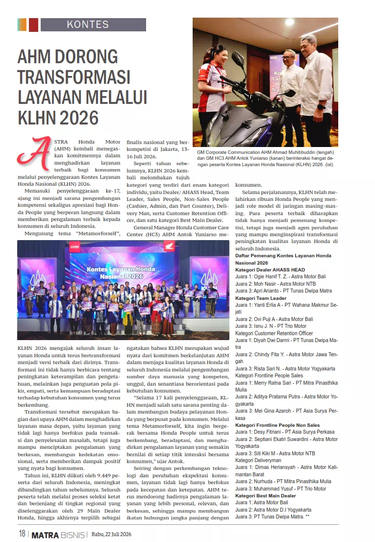 AHM DORONG TRANSFO RMASI LAYANAN MELALUI KLHN 2026