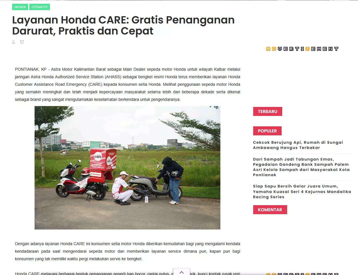 Layanan Honda CARE: Gratis Penanganan Darurat, Praktis dan Cepat