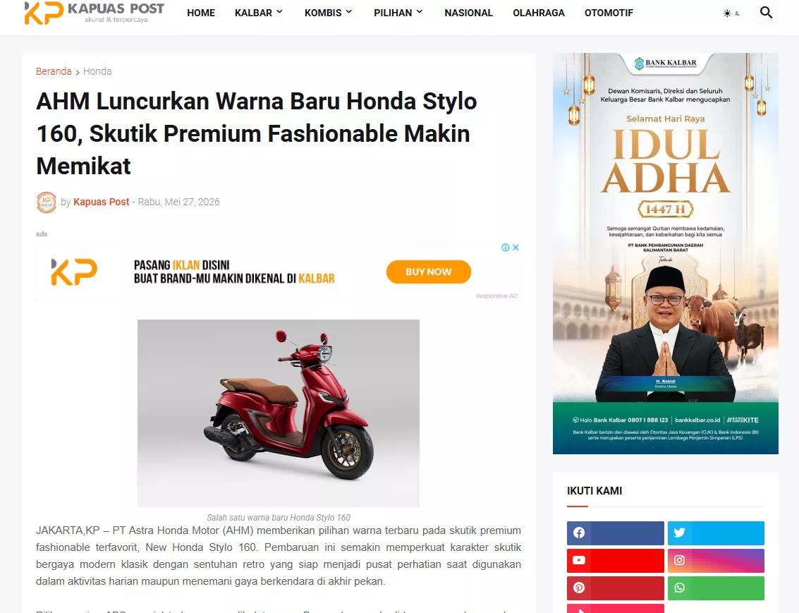 AHM Luncurkan Warna Baru Honda Stylo 160, Skutik Premium Fashionable Makin Memikat