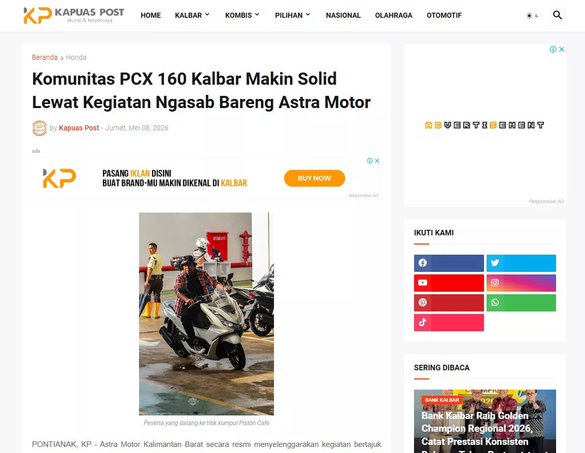Komunitas PCX 160 Kalbar Makin Solid Lewat Kegiatan Ngasab Bareng Astra Motor