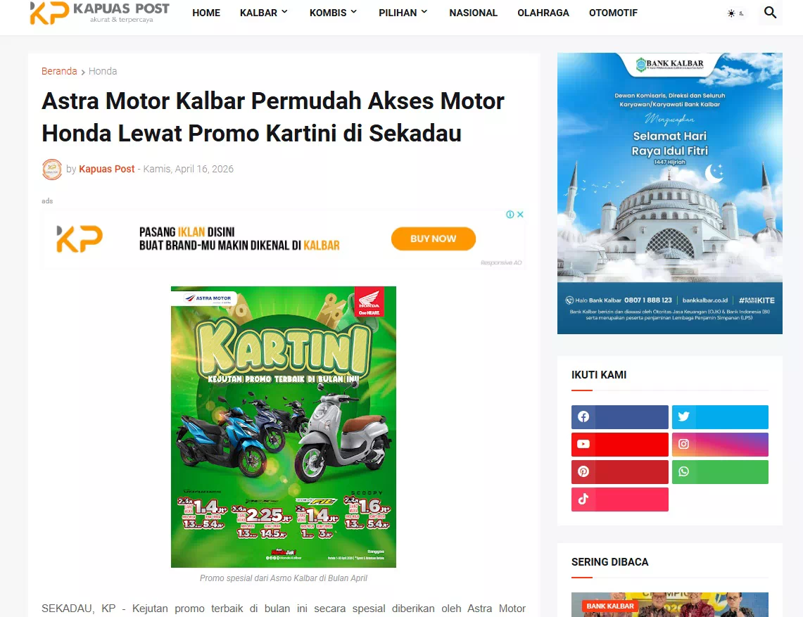 Astra Motor Kalbar Permudah Akses Motor Honda Lewat Promo Kartini di Sekadau