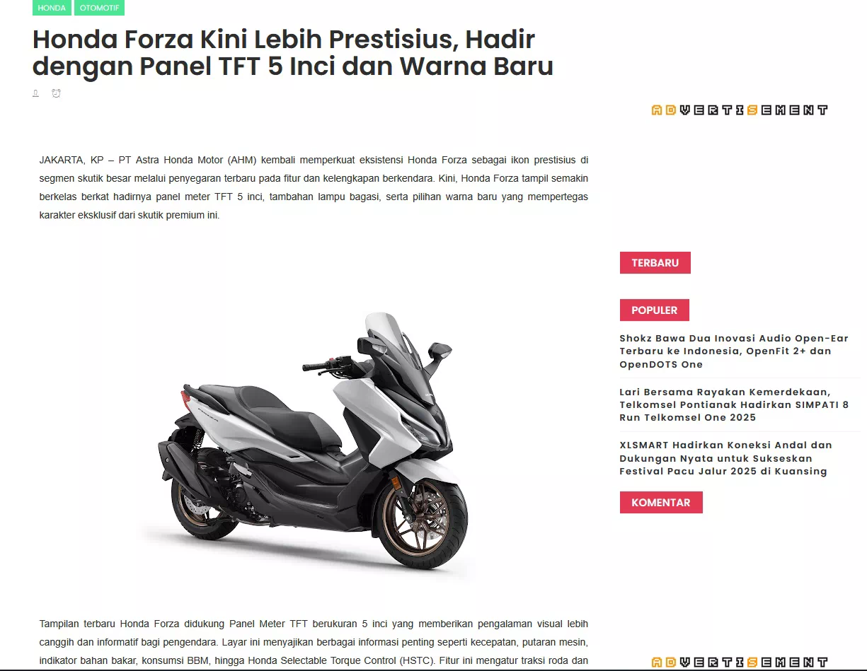 Honda Forza Kini Lebih Prestisius, Hadir dengan Panel TFT 5 Inci dan Warna Baru