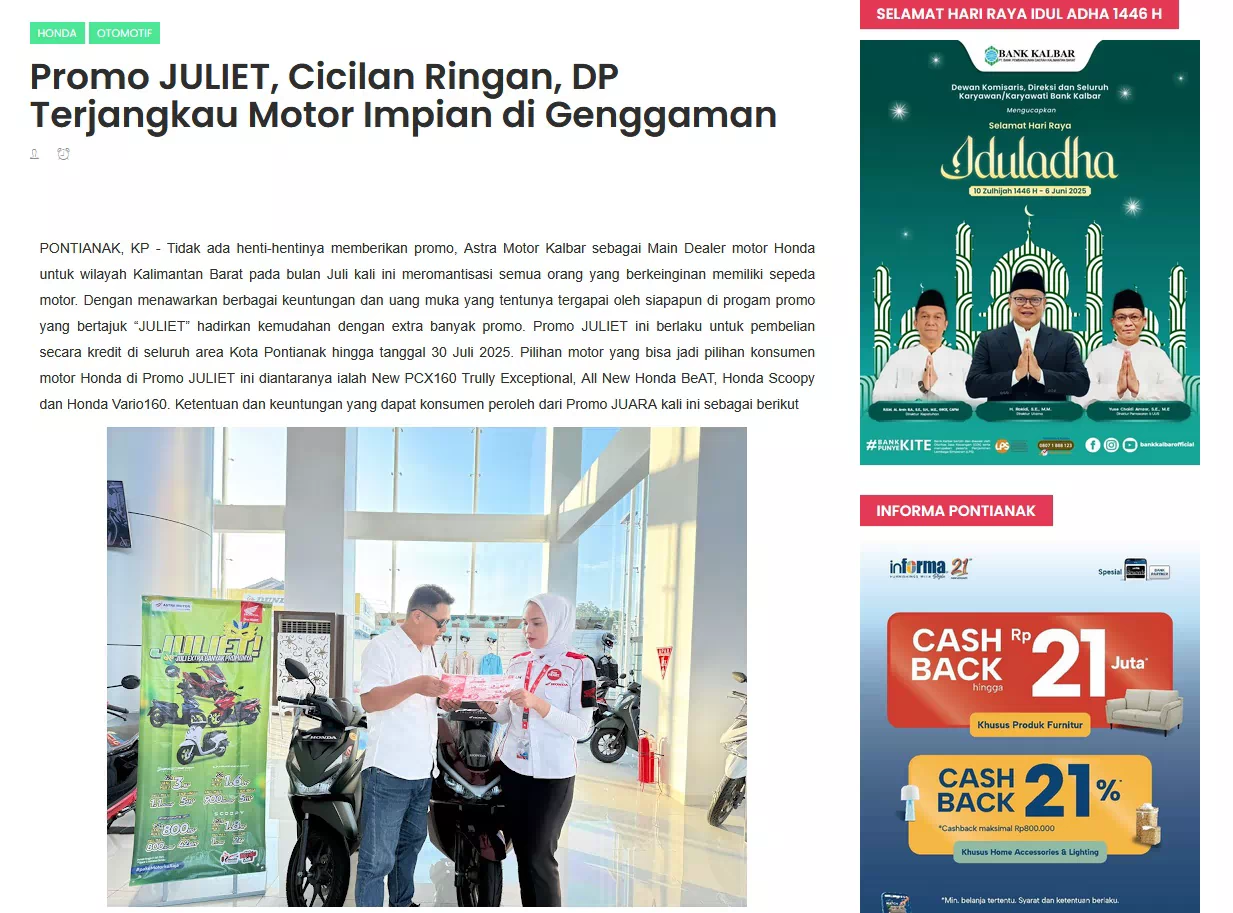 Promo JULIET, Cicilan Ringan, DP Terjangkau Motor Impian di Genggaman